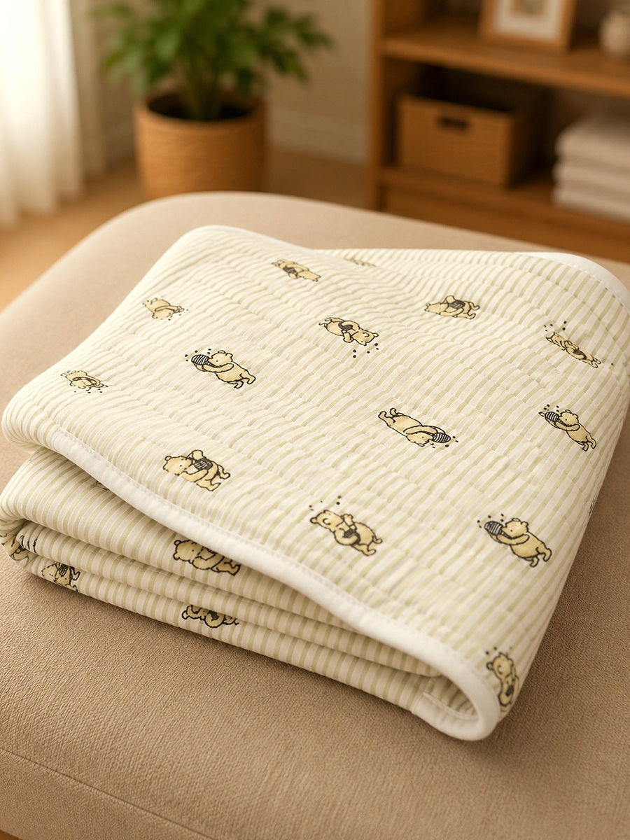 Ziva Premium Quilted Hooded Baby Towel | Off White & Light Yellow | Classic Winnie the Pooh Print | Soft, Absorbent & Quick Dry