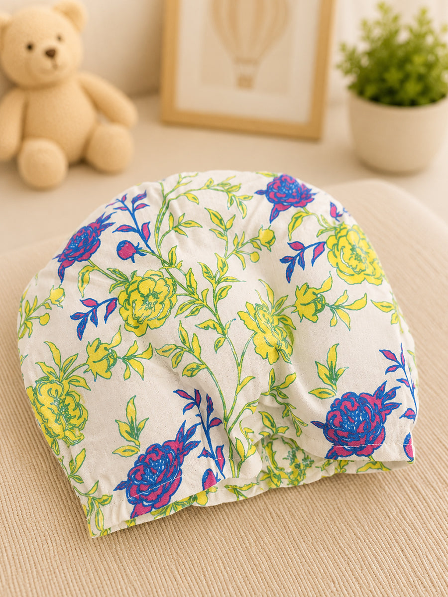 Ziva Baby Head Support Pillow | Soft Cotton Cover | Lightweight Ergonomic Design | Floral Print