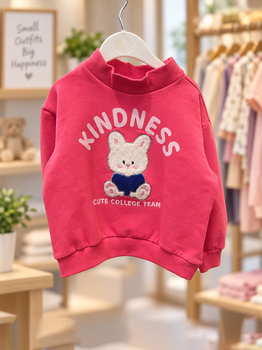 Baby Girls Knitted Cotton Bunny Sweatshirt – Pink | Cute 3D Bunny Appliqué Detail | 3 months to 3 years |Ziva Collected | Carefully Selected for Your Little One