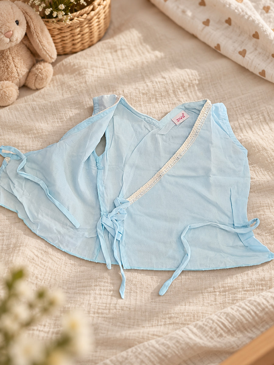 Ziva Baby Cotton Wrap Top & Bloomer Set – Baby Blue | V-Neck Side Tie | 1 Wrap Top + 1 Bloomer