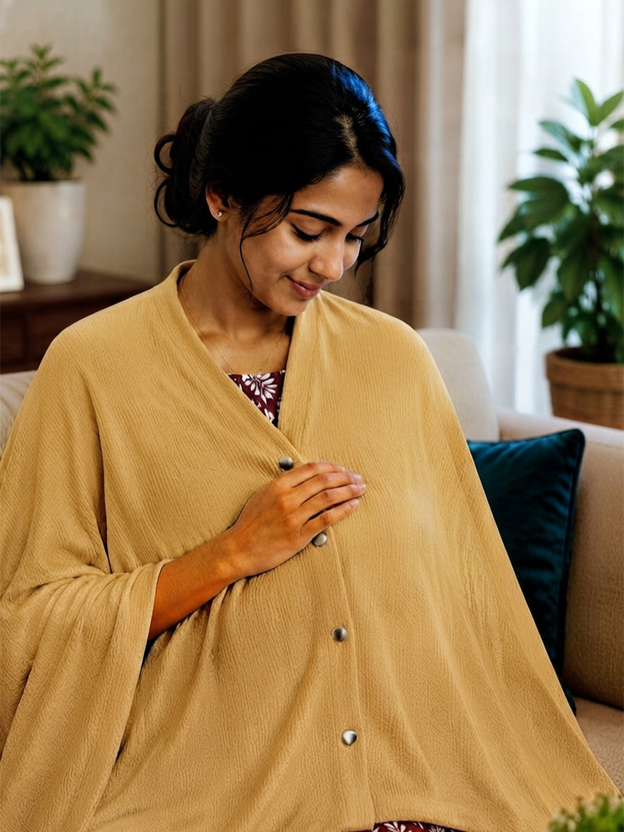 Ziva Multipurpose Nursing Cover – Premium Knitted Cotton Breastfeeding Cover with Press Buttons | Mustard Yellow