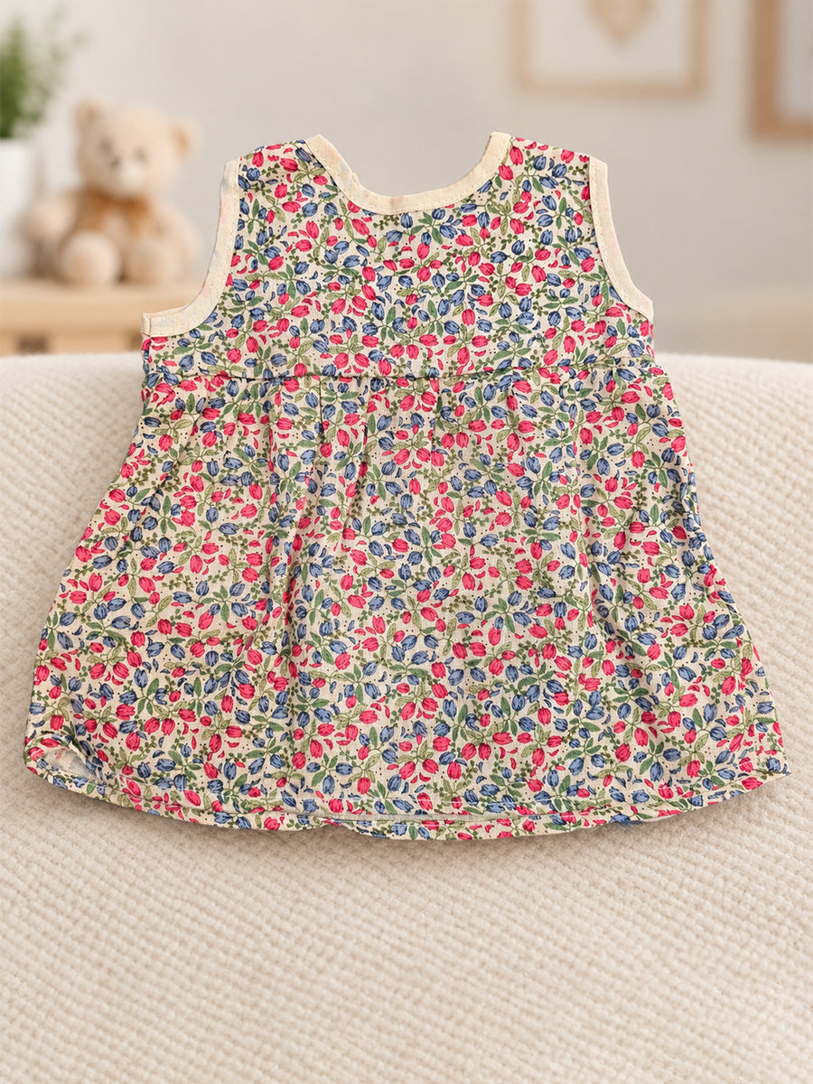 Ziva Muslin Baby Girl Front Knot Tie Frock – Pack of 3 | Premium Cotton Muslin | Assorted Botanical Prints (Print Details: Check Product Description)