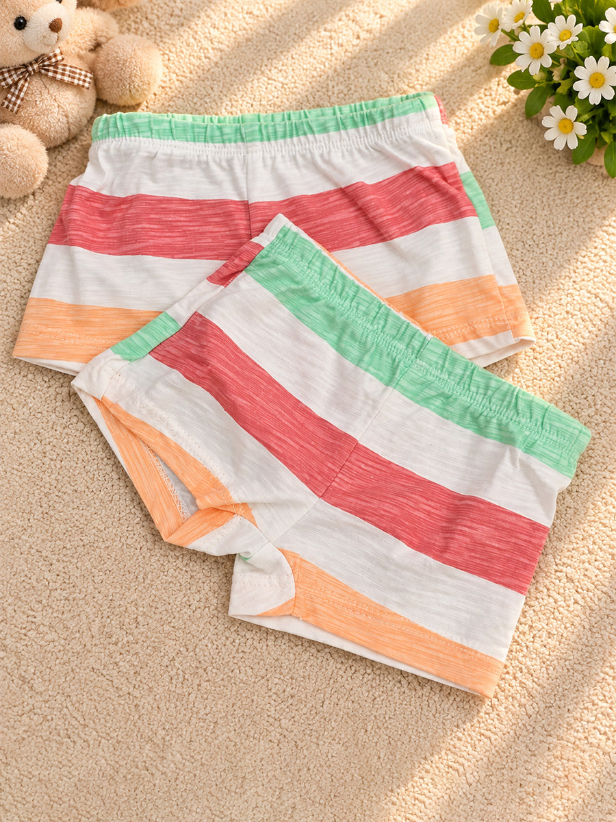 Ziva Baby Shorts Combo – Premium Knitted Cotton – Pack of 2 | Pastel Multicolour Stripe