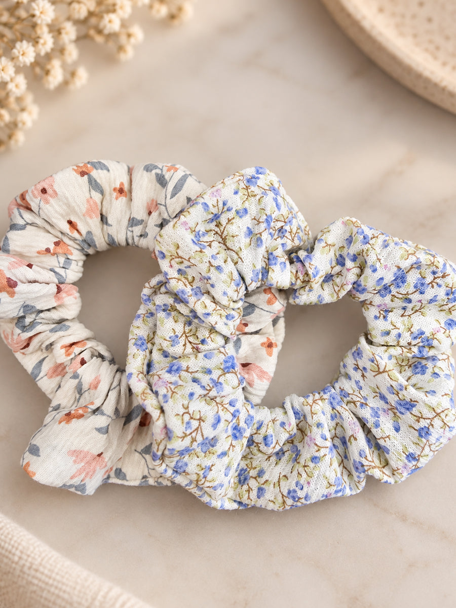 Ziva Moms Floral Bow Hair Band – Pink & Blue Blossom Print | Soft Fabric Scrunchie-Style Hair Band | 2 Piece Combo