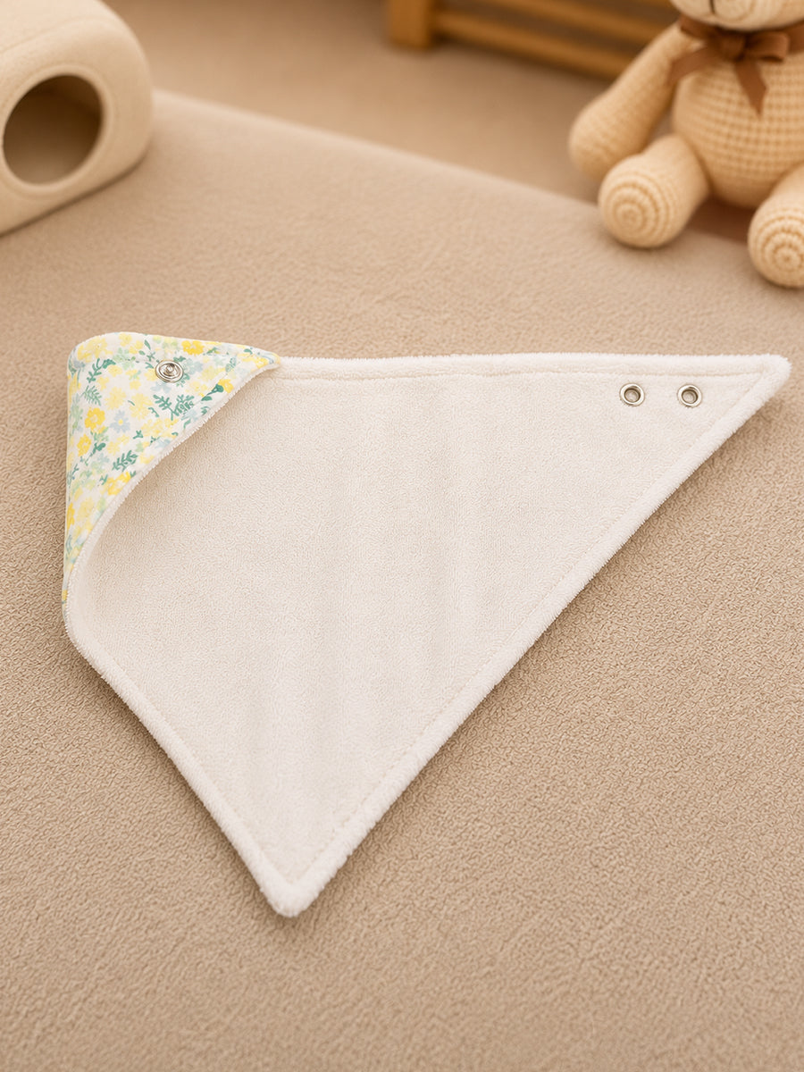 Ziva Premium Knitted Cotton Baby Bib – Pack of 3 | Soft Terry Lining | Adjustable Press Buttons | Assorted Floral Prints