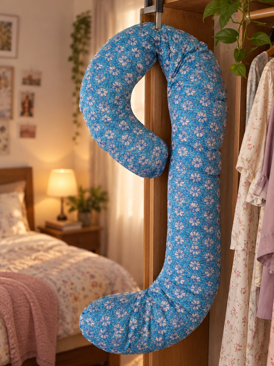 Ziva Multipurpose Pregnancy Pillow / Maternity Pillow / Body Pillow – 9 Shape (C Shape) – Blue Floral Print | 100% Cotton