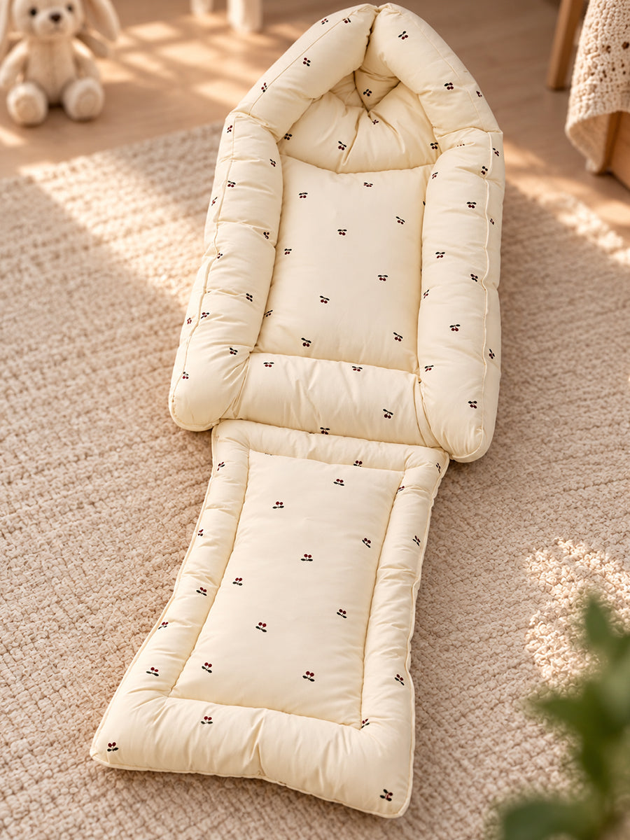 Ziva 3-in-1 Baby Bed – Carry Nest cum Sleeping Bag (Cherry Print, Cream | Organic Cotton Fabric)