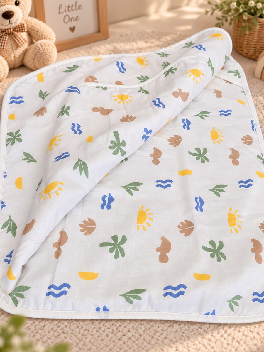 Ziva Premium Muslin Hooded Towel – Double Layer Muslin with Soft Fleece Core | Tropical Nature Print
