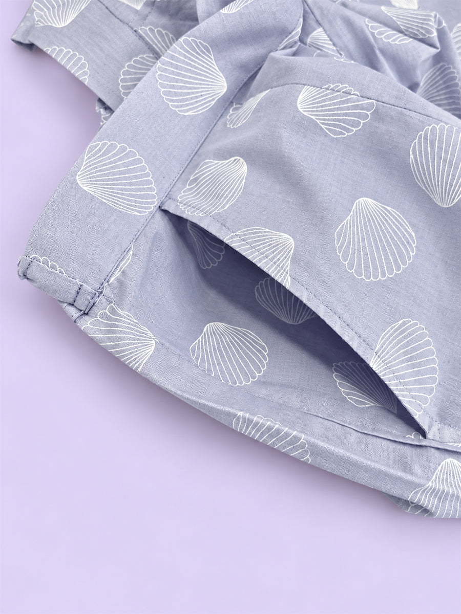 Ziva Maternity & Feeding Cotton Co-ord Set with Side Zips & Pockets – Pale Lavender Seashell Print