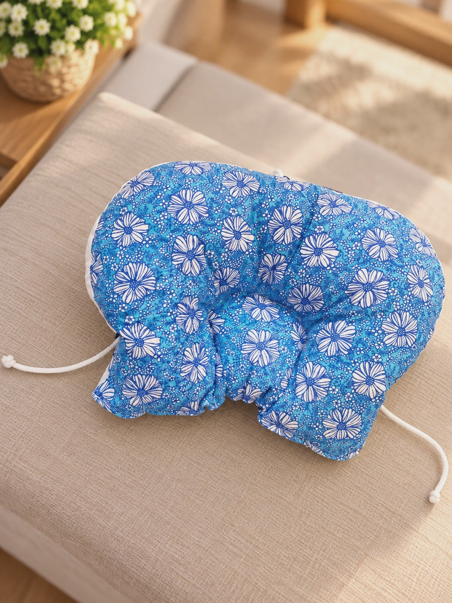 Ziva Multipurpose 3-Side Adjustable Support Pillow – Newborn to Adult | Blue Floral Print | Head, Neck, Back & Travel Support