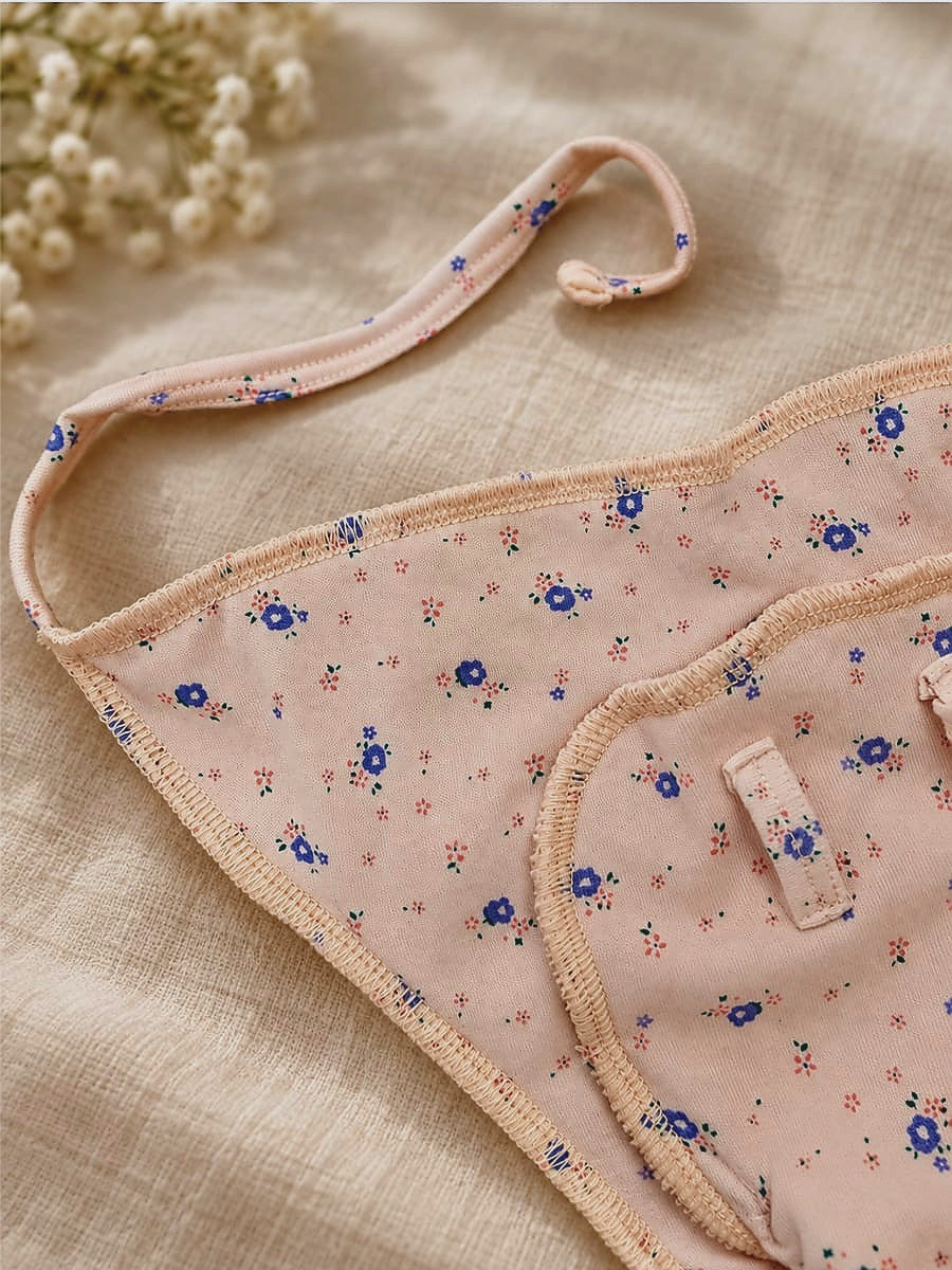 Ziva Newborn Knitted Cotton Front Open Tie Jabla with Tie Nappy – Blush Pink Tiny Floral Print | 1 Jabla + 1 Nappy