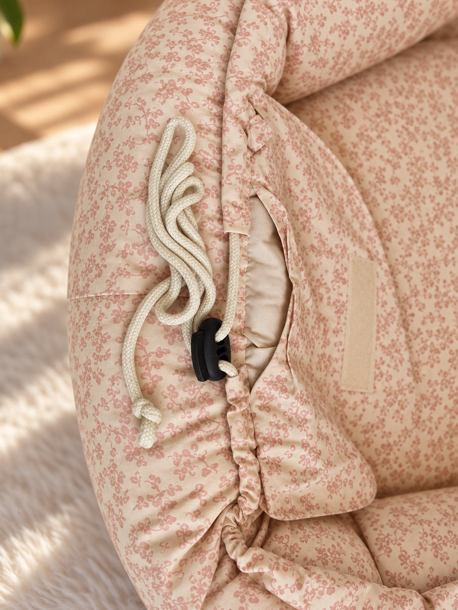 Premium Organic Cotton Baby Nest – Newborn Baby Lounger & Baby Bed | Peach Floral Vine Print |Ziva Collected | Carefully Selected for Your Little One