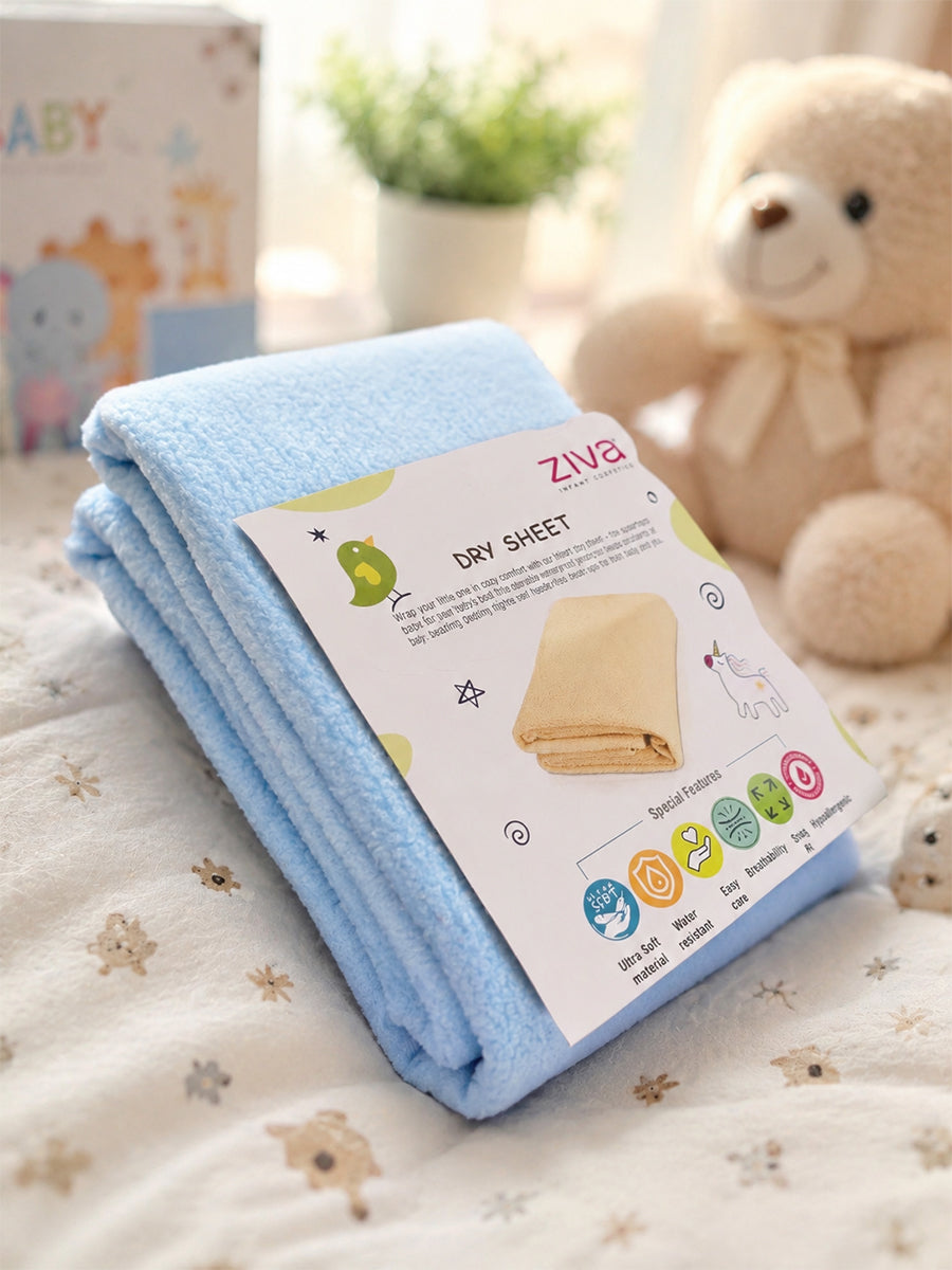 Ziva Baby Dry Sheet (Bed Protector) | Extra Absorbent | Waterproof & Breathable | Light Blue | Medium (90 × 70 cm)