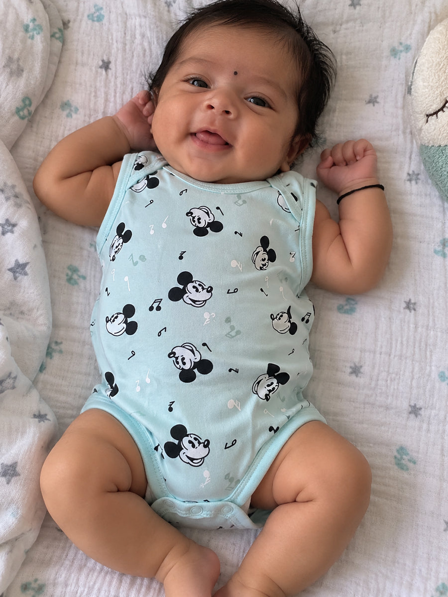 Baby Knitted Cotton Sleeveless Bodysuit – Assorted Cartoon Prints | Bottom Press-Button Opening | Ziva Collected | Carefully Selected for Your Little One