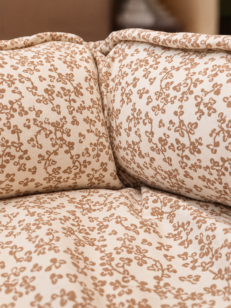Premium Organic Cotton Baby Nest – Newborn Baby Lounger & Baby Bed | Beige Floral Vine Print. | Ziva Collected | Carefully Selected for Your Little One