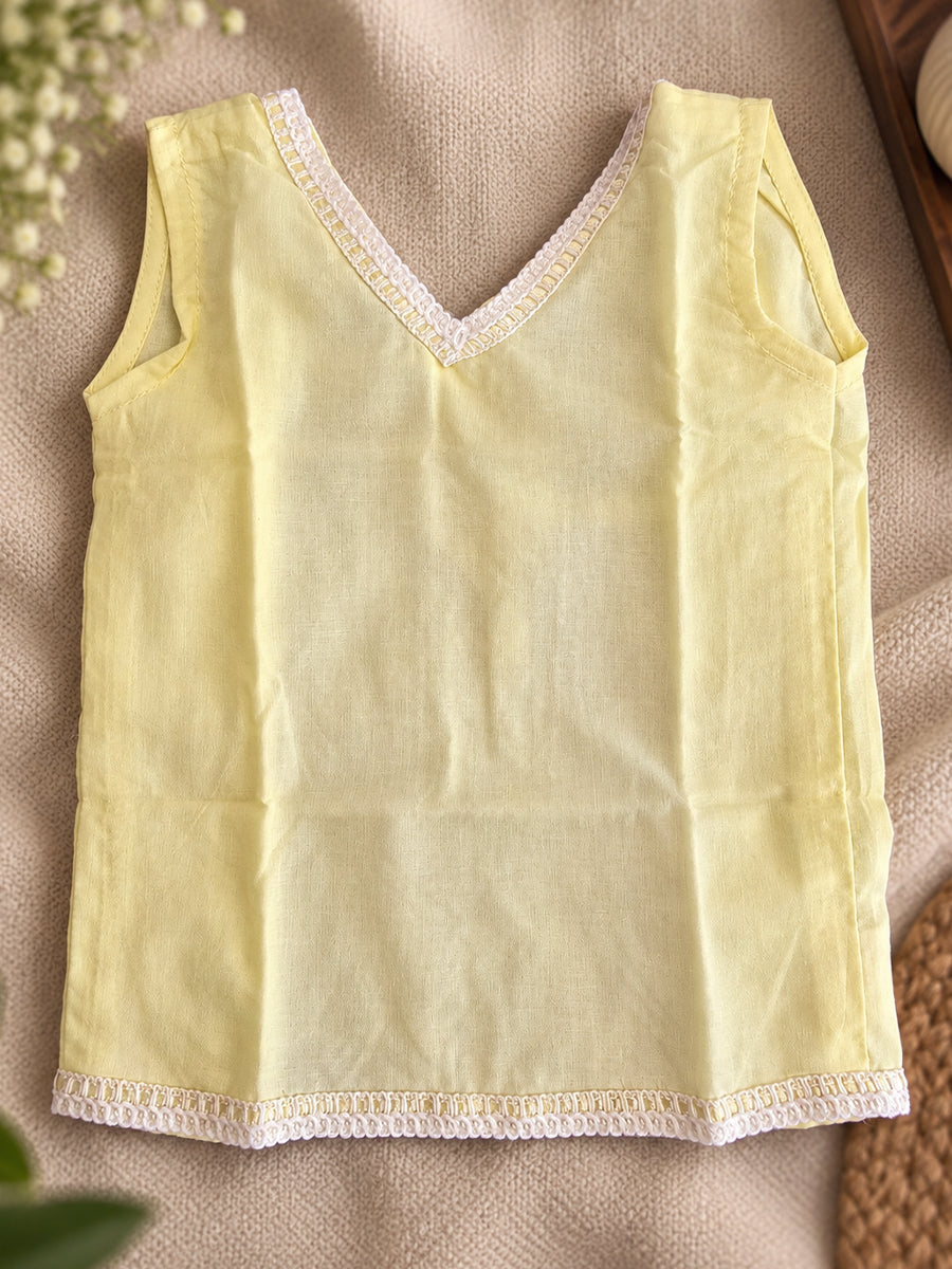Ziva Baby Cotton V-Neck Top & Bloomer Set – Soft Yellow | Back Tie | 1 Top + 1 Bloomer