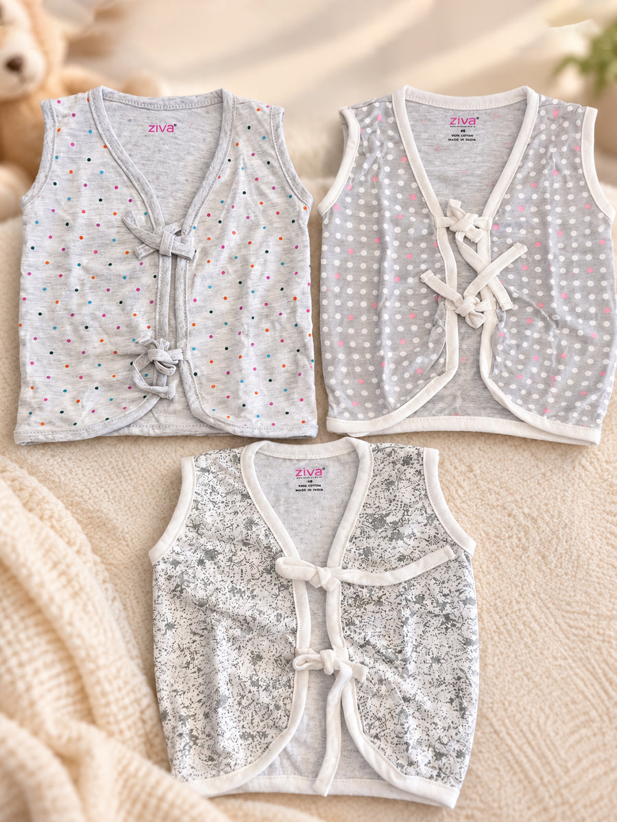 Ziva Knitted Cotton Front Tie Printed Jabla – Pastel & Monochrome Print Collection | 3 Pieces