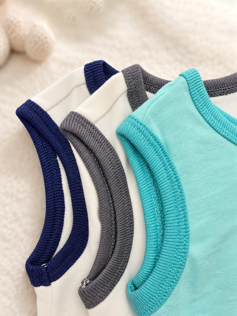 Baby Cotton Sleeveless T-Shirt Combo – Pack of 3 | Assorted Printed Tops | 3–6 Months| Ziva Collected | Carefully Selected for Your Little One
