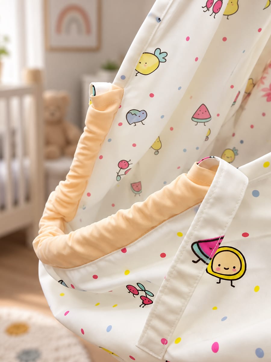 Ziva Baby Cradle – Fruity Friends Cream | Premium Cotton Cloth Cradle with Mosquito Net, Hanger & S-Hook