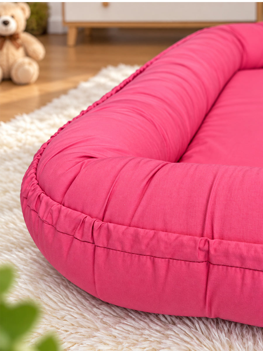 Premium Organic Cotton Multipurpose Baby Nest –  Newborn Baby Lounger & Baby Bed | Raspberry Pink | Ziva Collected | Carefully Selected for Your Little One