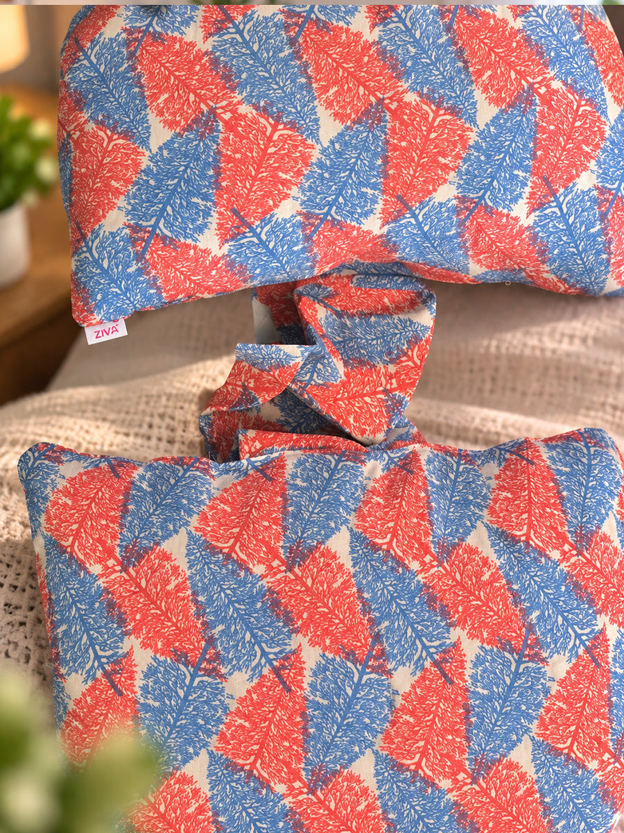 Ziva Multipurpose Belly Pillow / Butterfly Pregnancy Pillow / Maternity Pillow – Dual Back & Belly Support – Red & Blue Leaf Print | 100% Cotton