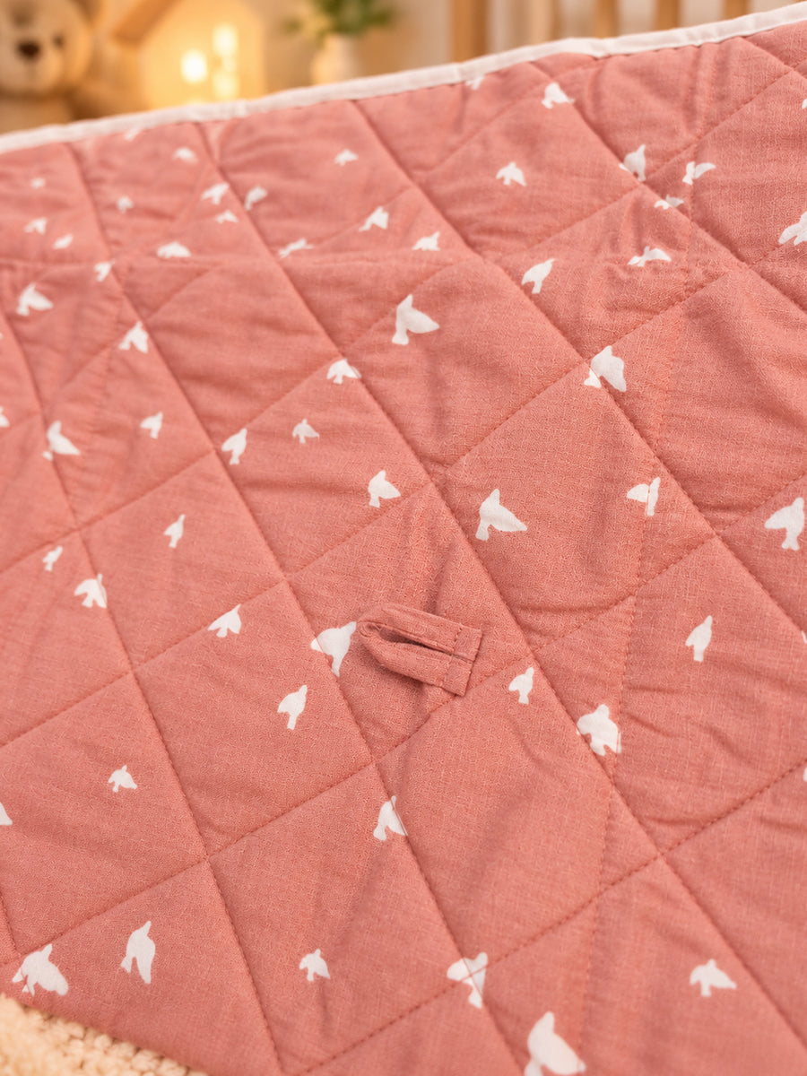 Ziva Baby Nappy & Diaper Changing Sheet – Foldable Travel Changing Mat with Storage Pocket | Peach Pink Little Bird Print