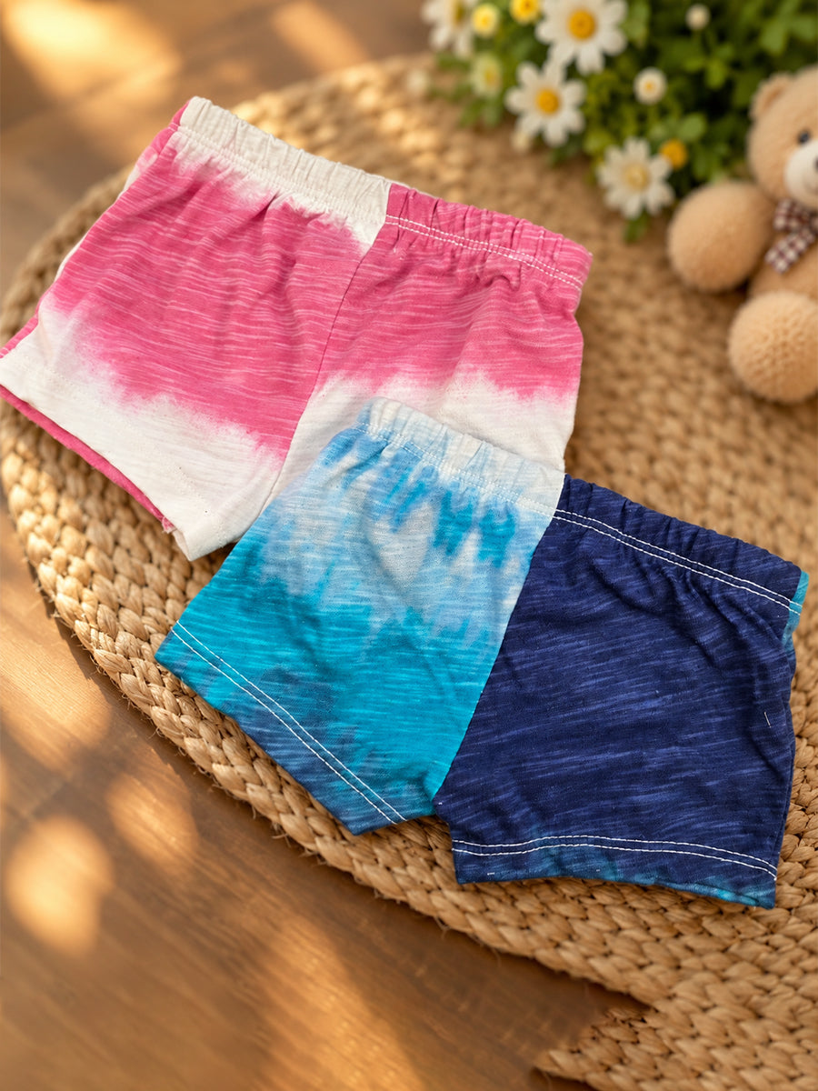 Ziva Baby Shorts Combo – Premium Knitted Cotton – Pack of 2 | Multicolour Tie-Dye