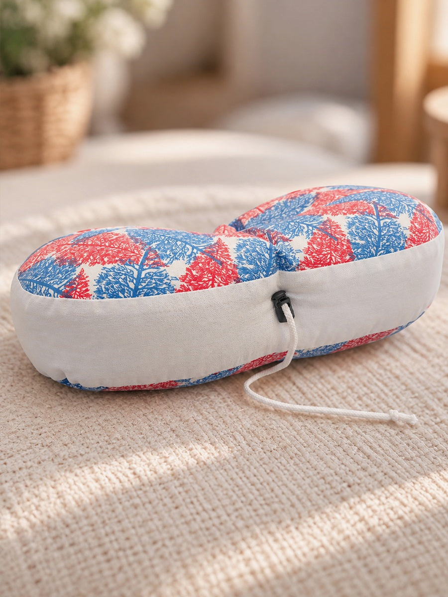 Ziva Multipurpose 3-Side Adjustable Support Pillow – Newborn to Adult | Red & Blue Botanical Print | Head, Neck, Back & Travel Support