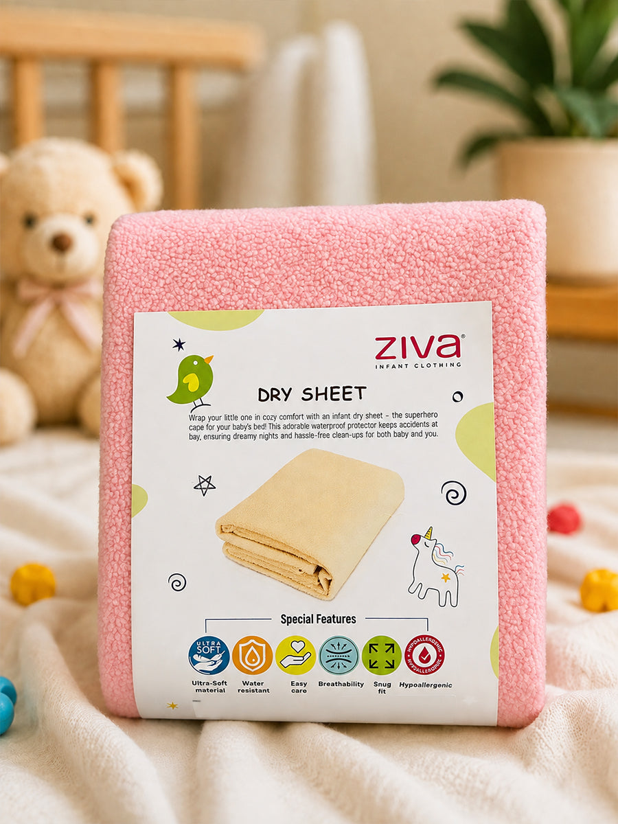 Ziva Baby Dry Sheet, Large (Bed Protector) | Extra Absorbent | Waterproof & Breathable | Baby Pink | Large (110 × 90 cm)