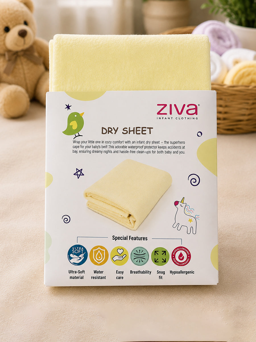 Ziva Baby Dry Sheet, Large (Bed Protector) | Extra Absorbent | Waterproof & Breathable | Lemon Yellow |  (110 × 90 cm)