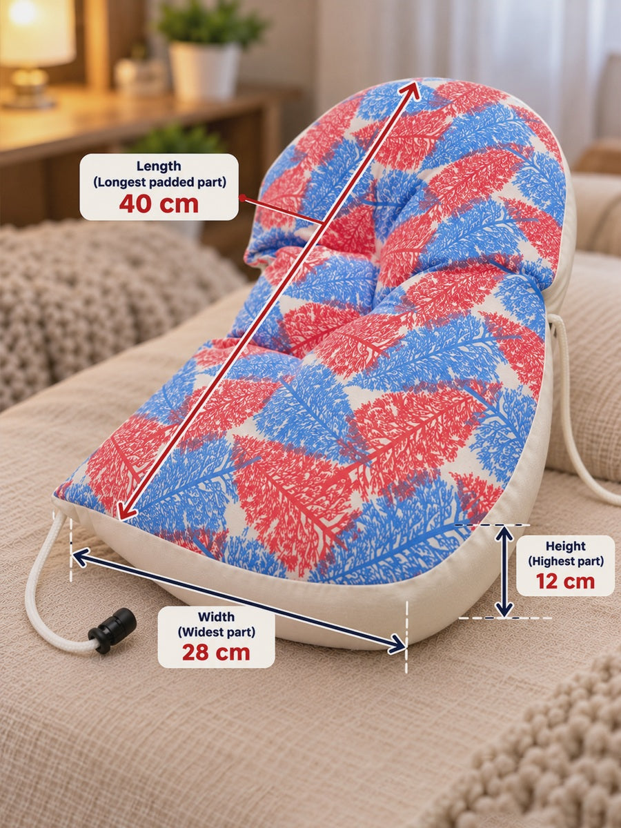 Ziva Multipurpose 3-Side Adjustable Support Pillow – Newborn to Adult | Red & Blue Botanical Print | Head, Neck, Back & Travel Support