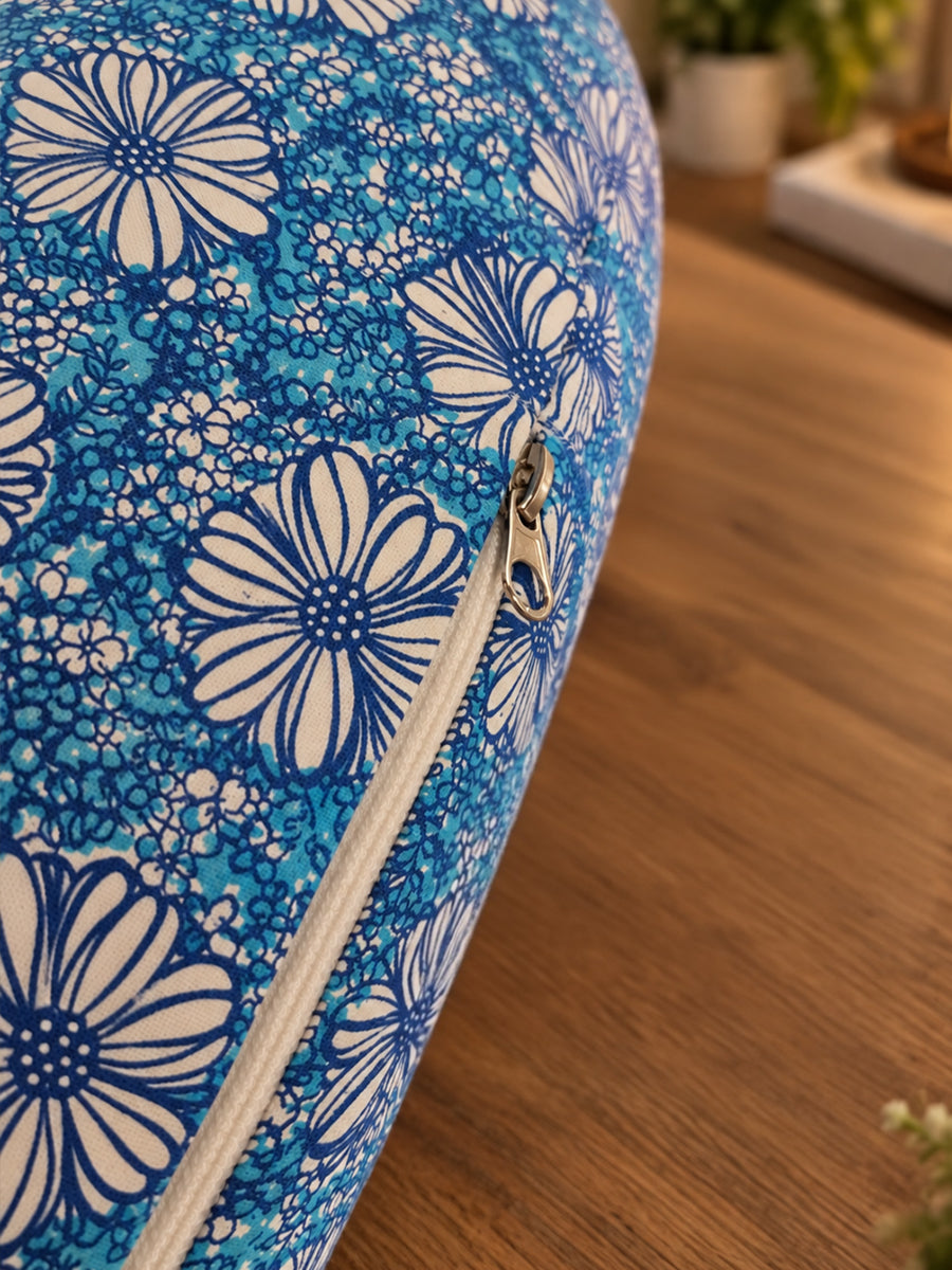 Ziva Multipurpose Pregnancy Pillow / Maternity Pillow / Body Pillow – 9 Shape (C Shape) – Blue Floral Print | 100% Cotton