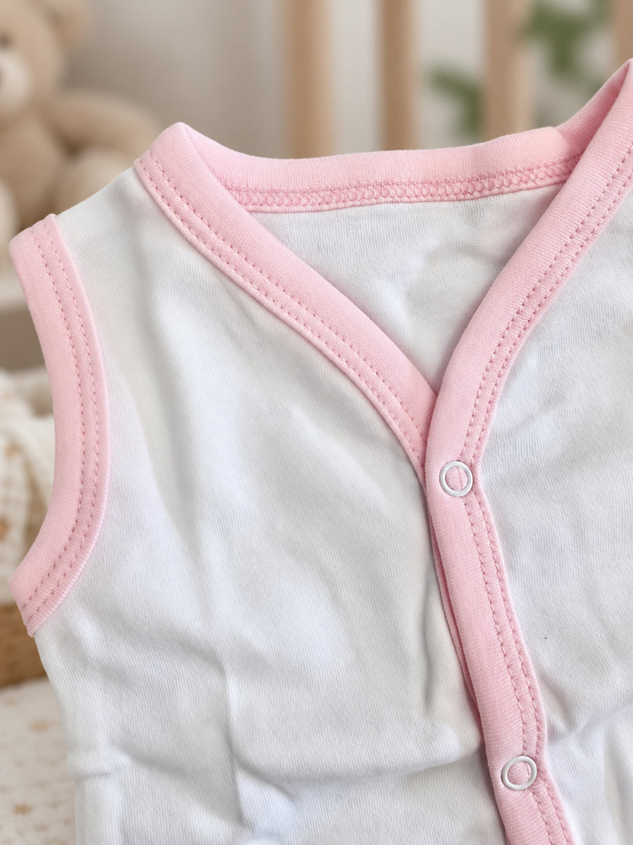Ziva Baby Jabla & Nicker Set – White & Baby Pink | Knitted Cotton | Front Press-Button Open | 1 Jabla + 1 Nicker