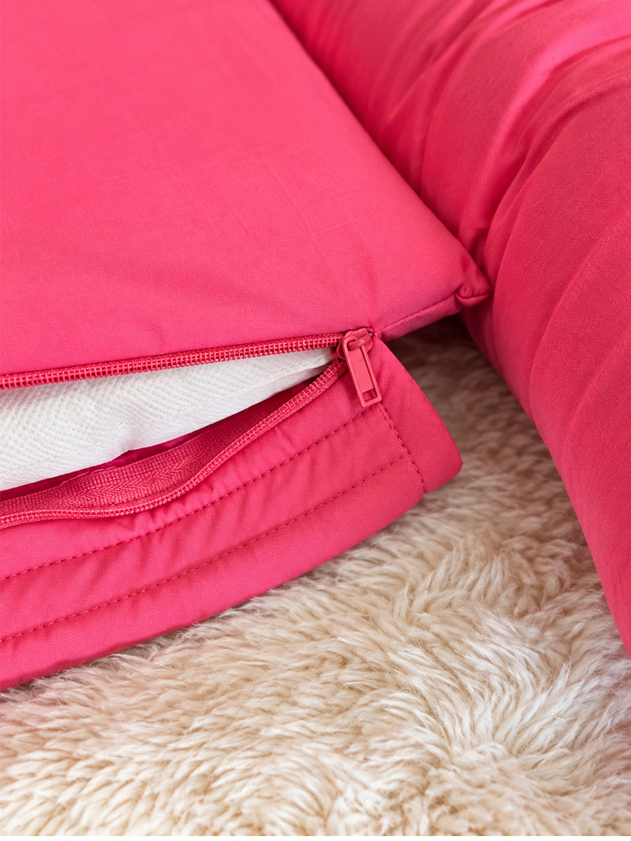 Premium Organic Cotton Multipurpose Baby Nest –  Newborn Baby Lounger & Baby Bed | Raspberry Pink | Ziva Collected | Carefully Selected for Your Little One