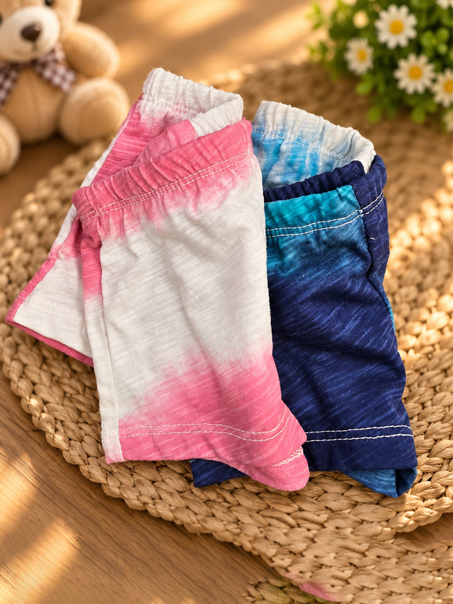 Ziva Baby Shorts Combo – Premium Knitted Cotton – Pack of 2 | Multicolour Tie-Dye