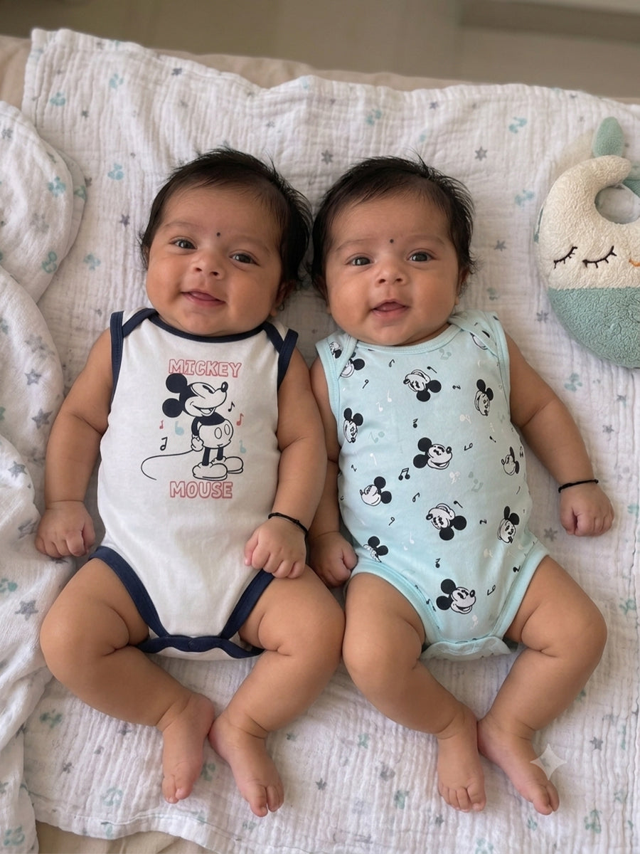 Baby Knitted Cotton Sleeveless Bodysuit – Assorted Cartoon Prints | Bottom Press-Button Opening | Ziva Collected | Carefully Selected for Your Little One