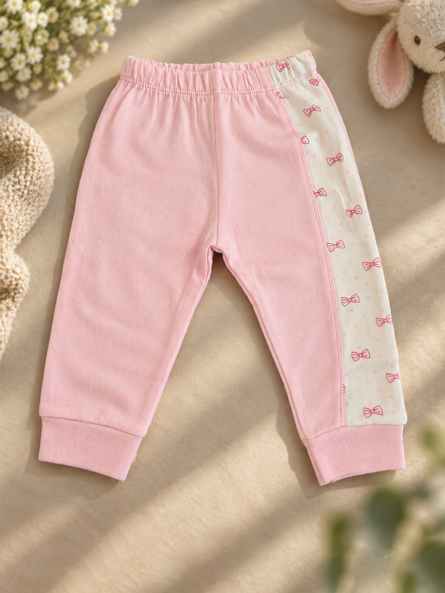 Baby Knitted Cotton Pants Combo – Pack of 3 | Assorted Pink & Floral Print | 3–6 Months | Ziva Collected | Carefully Selected for Your Little One