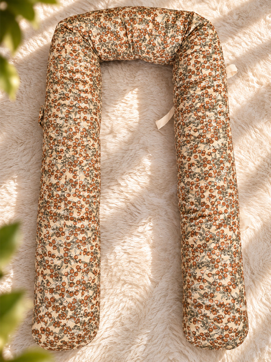 Premium Organic Cotton Multipurpose Baby Nest – Newborn Baby Lounger & Baby Bed | Rust Orange Botanical Fruit Print | Ziva Collected | Carefully Selected for Your Little One