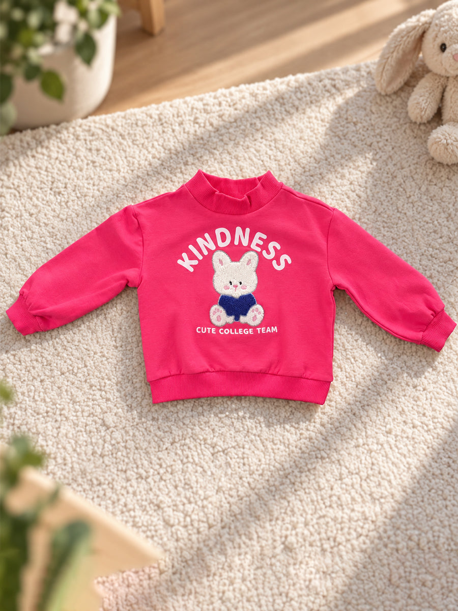 Baby Girls Knitted Cotton Bunny Sweatshirt – Pink | Cute 3D Bunny Appliqué Detail | 3 months to 3 years |Ziva Collected | Carefully Selected for Your Little One