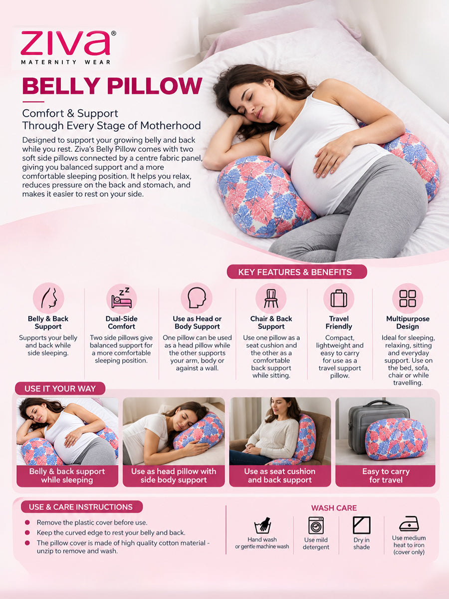 Ziva Multipurpose Belly Pillow / Butterfly Pregnancy Pillow / Maternity Pillow – Dual Back & Belly Support – Grey & Mint Tiny Essentials Print | 100% Cotton