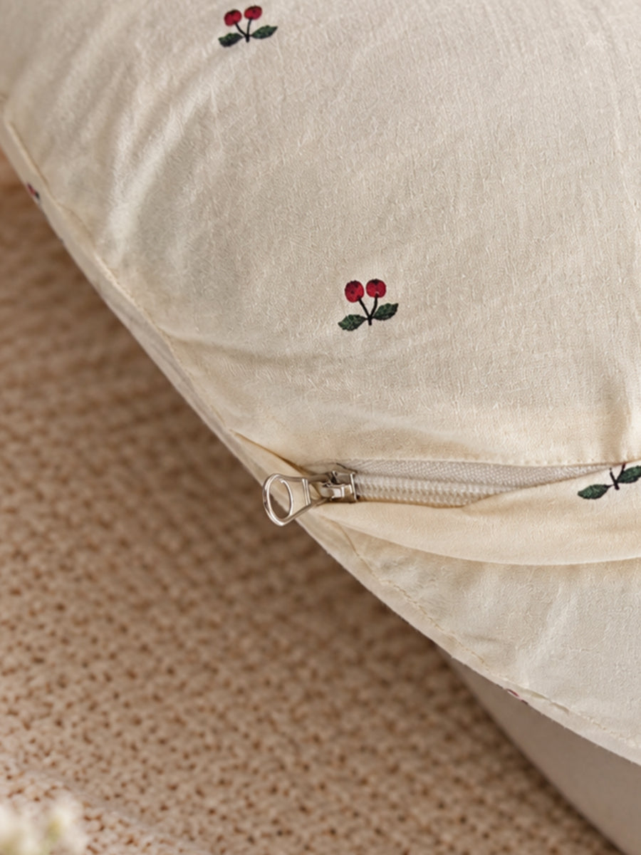 Ziva Multipurpose Feeding Pillow – Premium Organic Cotton | Soft Cream with Tiny Cherry Print | Removable & Washable Cover