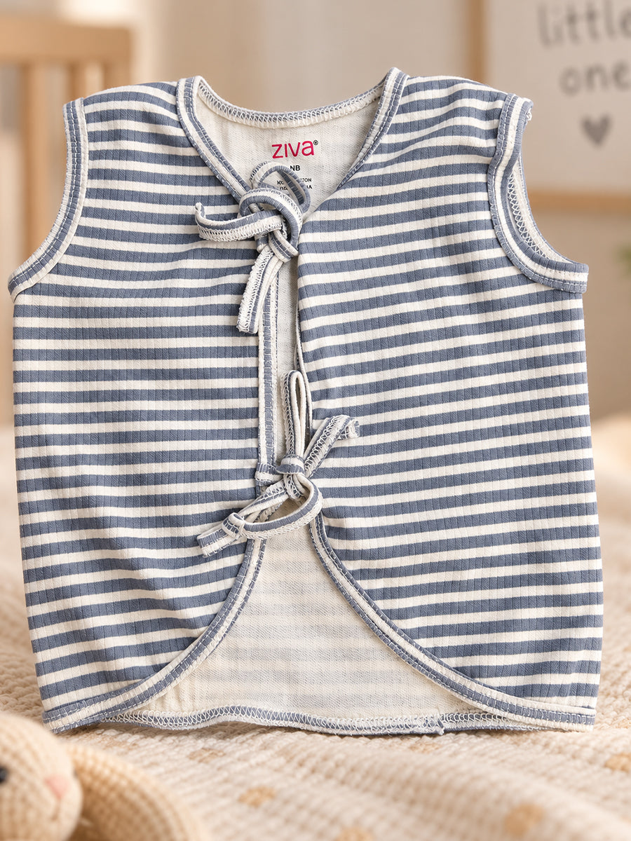 Ziva Newborn Cotton Front Open Tie Jabla with Tie Nappy – Grey Blue Stripe | 1 Jabla + 1 Nappy