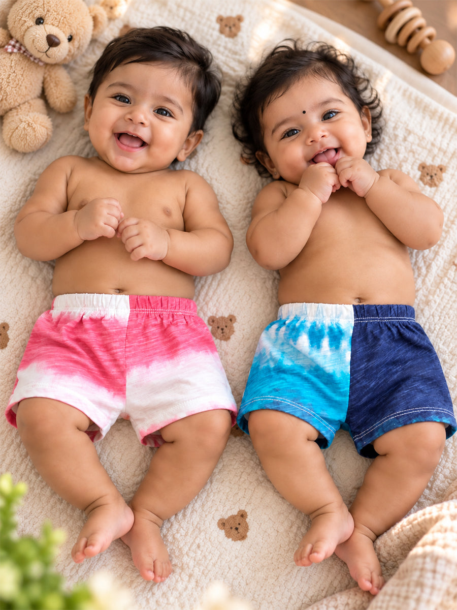 Ziva Baby Shorts Combo – Premium Knitted Cotton – Pack of 2 | Multicolour Tie-Dye