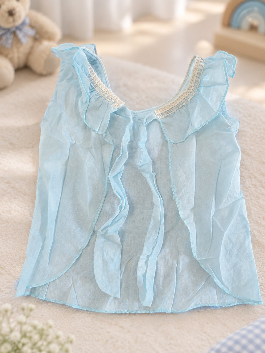 Ziva Baby Cotton Ruffle Neck Top & Bloomer Set – Baby Blue | Back Tie-Up | 1 Top + 1 Bloomer