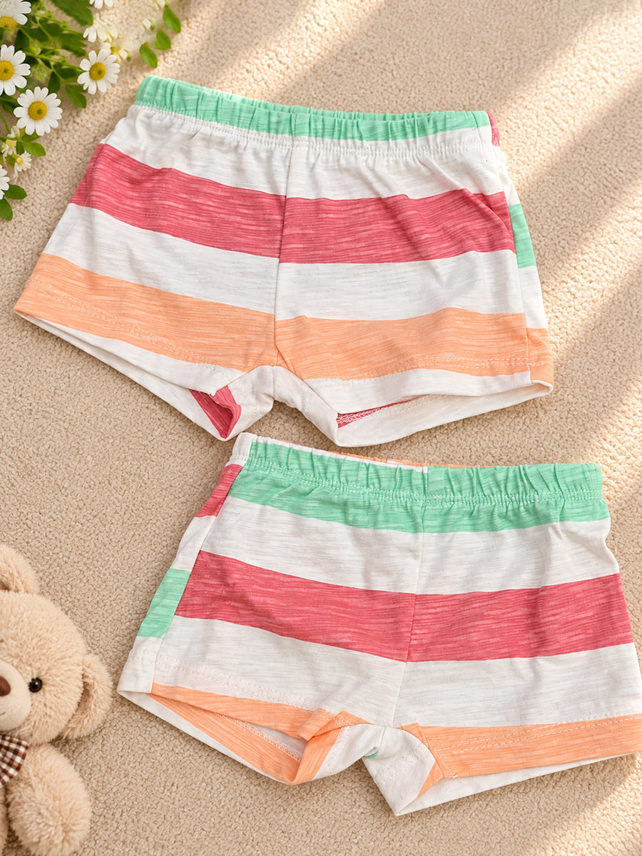 Ziva Baby Shorts Combo – Premium Knitted Cotton – Pack of 2 | Pastel Multicolour Stripe