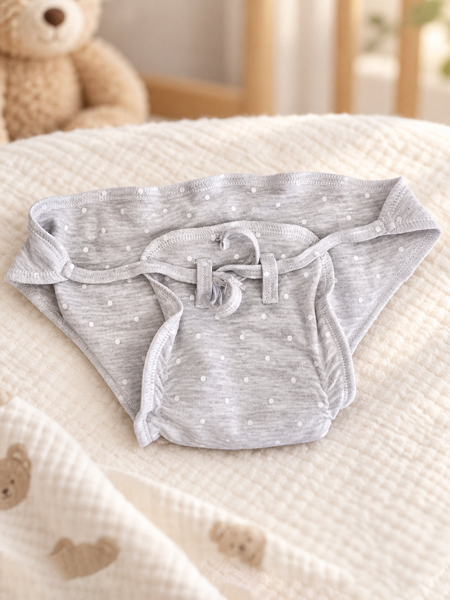 Ziva Newborn Knitted Cotton Front Open Tie Jabla with Tie Nappy – Heather Grey Polka Dot
