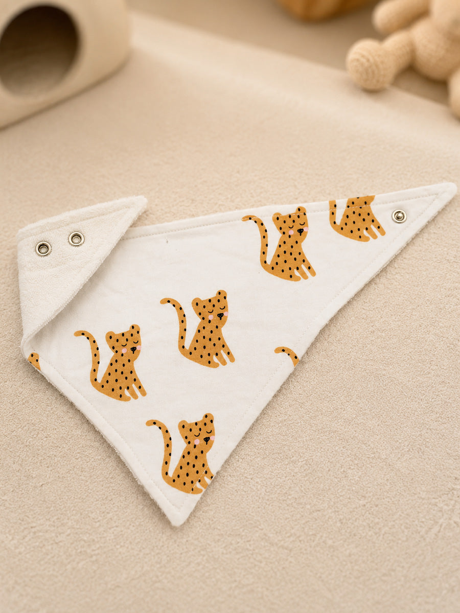 Ziva Premium Knitted Cotton Baby Bib – Pack of 3 | Soft Terry Lining | Adjustable Press Buttons | Assorted Animal Prints