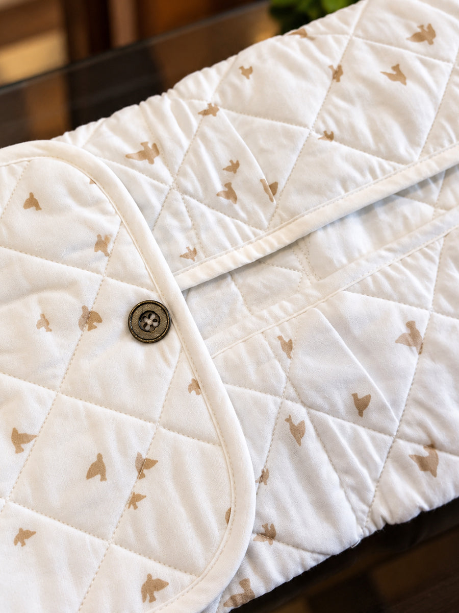 Ziva Baby Nappy & Diaper Changing Sheet – Foldable Travel Changing Mat with Storage Pocket | Soft White Little Bird Print