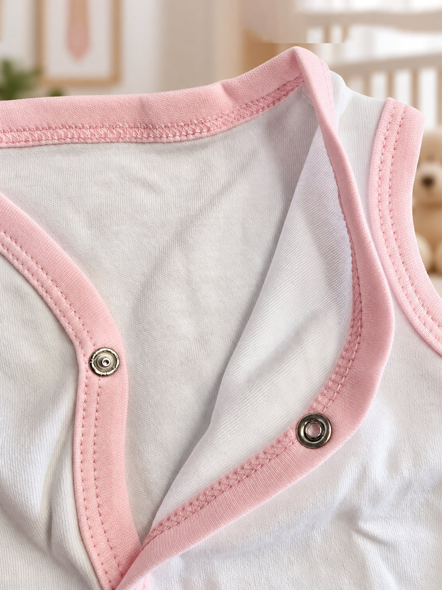 Ziva Baby Jabla & Nicker Set – White & Baby Pink | Knitted Cotton | Front Press-Button Open | 1 Jabla + 1 Nicker