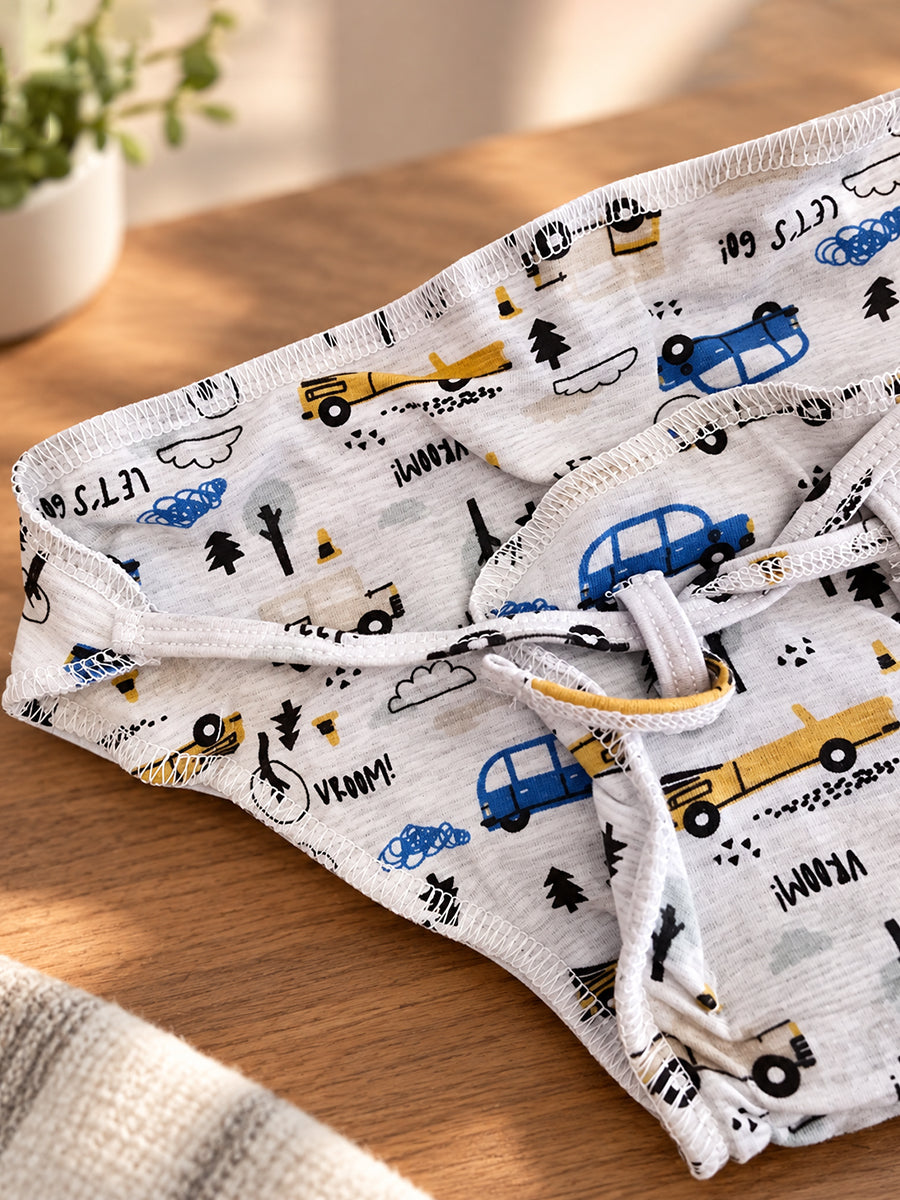 Ziva Newborn Knitted Cotton Front Open Tie Jabla with Light Padded Tie Nappy – Road Trip Vehicle Print | 1 Jabla + 1 Nappy